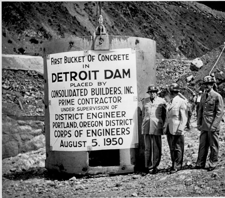 First Bucket of Concrete at Detroit Dam
