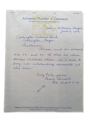 Letter from Mary Lundell to Arlington National Bank