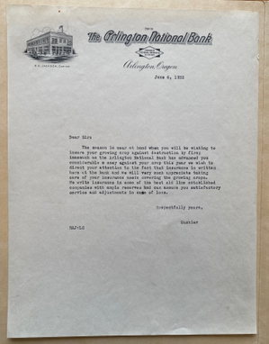 Insurance Letter, Arlington National Bank