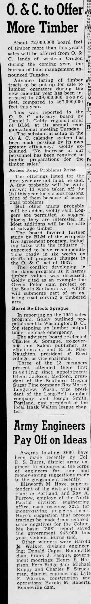 1950 Green Peter Dam Will Decrease Local Timber Values From Inundation