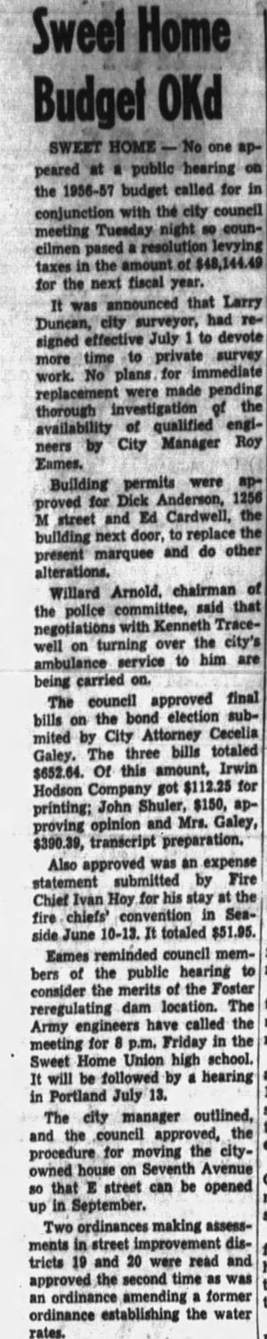 Public Hearing and Meeting for Foster Dam Budget, 1956