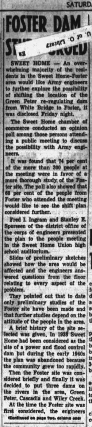 Sweet Home Public Survey Considering Foster Dam Site, 1956