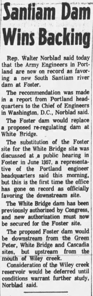 Foster Site Approved by the Army Corps of Engineers, 1959